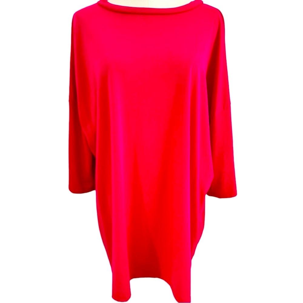 ACTING PRO Piko Style Red Quarter Sleeve Dolman Oversized Loose Fit Tunic Top - Picture 7 of 17